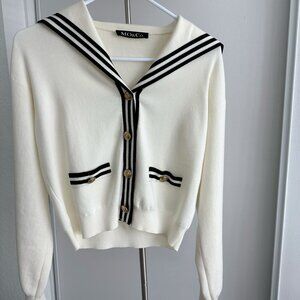 Mo&Co sailor sweater contrast trim cropped cardigan